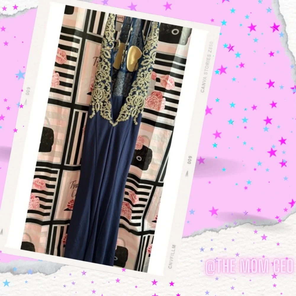 GOLD DESIGN NAVY DRESS - Picture 2 of 4